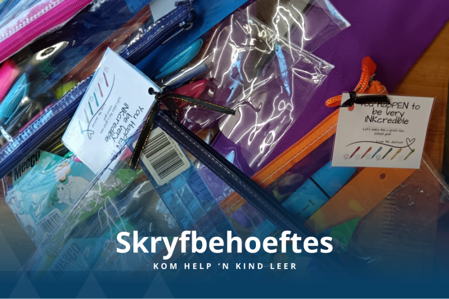 Skryfbehoeftes: kom help ’n kind leer